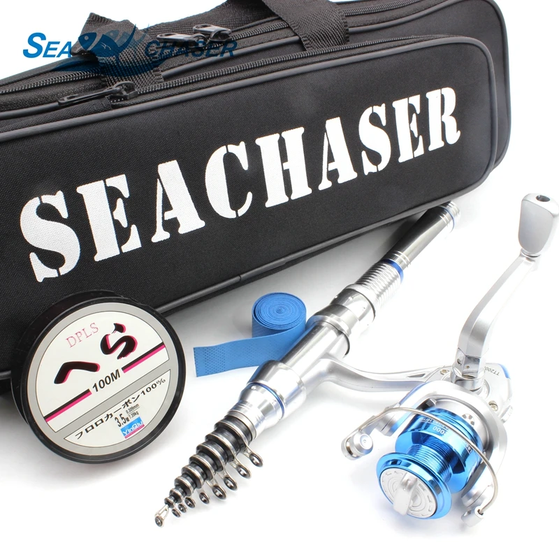 2018 جديد 1.8 متر 2.1 متر 2.4 متر تلسكوبي قصبة الصيد الغزل بكرات خط كومبو يشبع عدة الغزل بكرة القطب مجموعة الصيد حقيبة