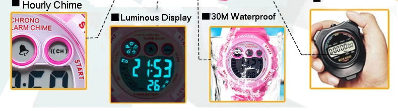 Лидирующий бренд PASNEW Детские часики обувь для мальчиков Модная светодио дный девочек винтажные часы 30Bar водонепроница