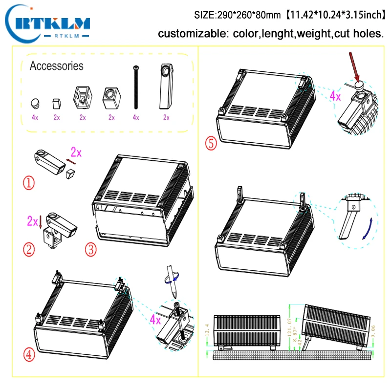 Plastic box for electronic project junction box ABS custom plastic enclosure 290*260*80mm diy instrument case speakers enclosure