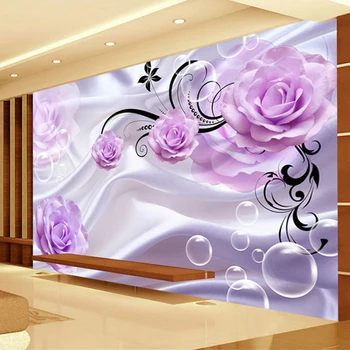 

Custom Mural Wallpaper For Wall 3D Purple Rose Floral Silk Cloth Modern Wall Painting Living Room Bedroom Wall Papers Home Decor