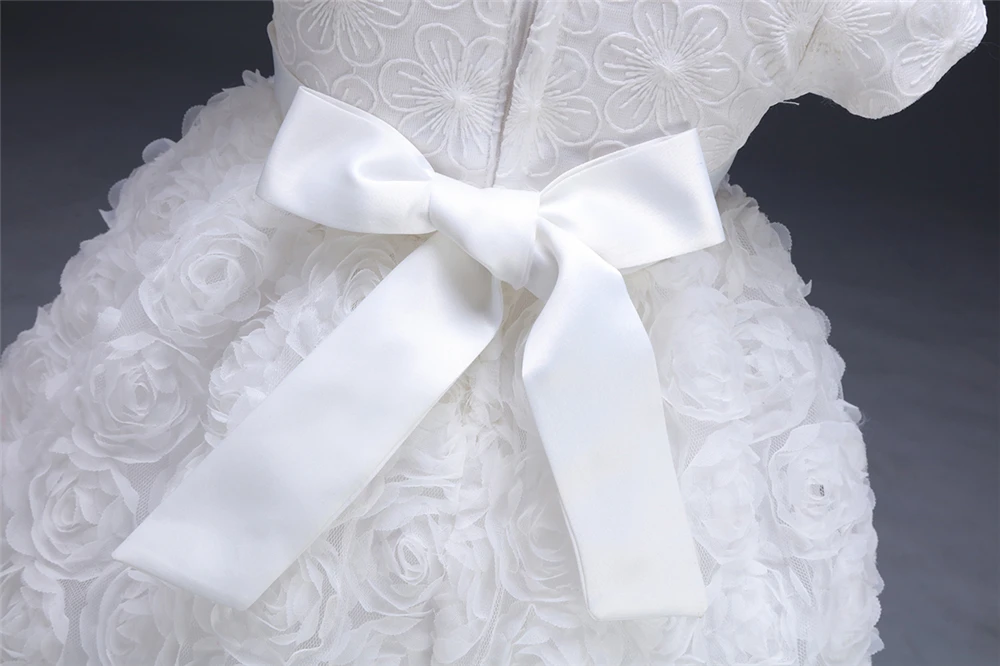 White Flower Daby Girl Wedding Dress Cute Summer Infant 1 Year Birthday Evening Patry Princess Dress Newborn Christening Gown 2T (12)