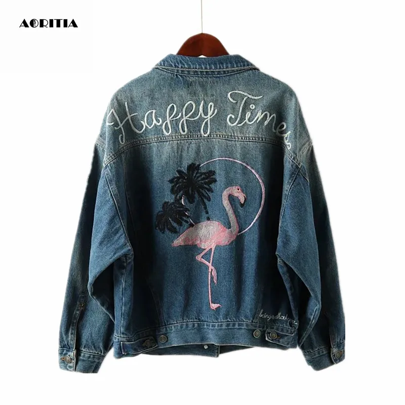 2018 Autumn Spring Women Jeans Letter Embroidery Jacket