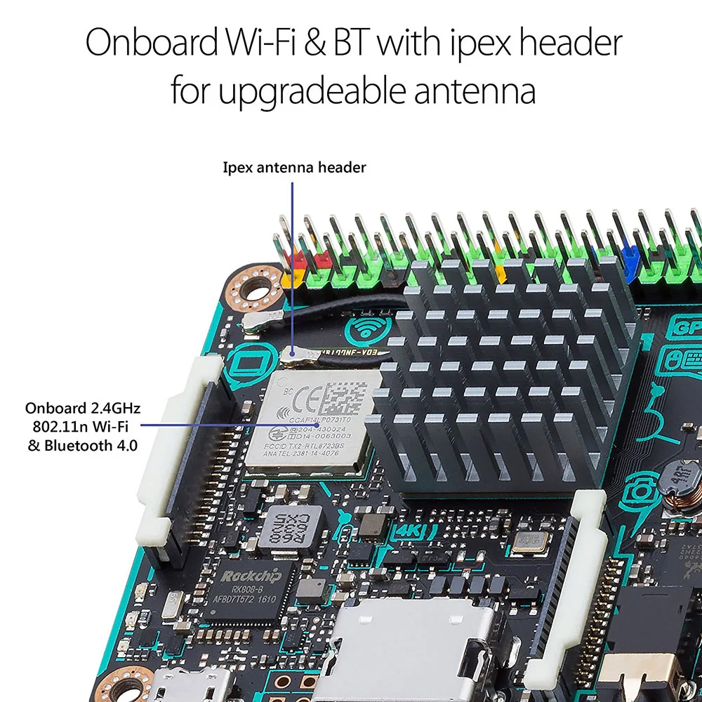 Плата ASUS SBC Tinker RK3288 SoC 1,8 GHz четырехъядерный процессор, 600MHz Mali-T764 GPU, 2GB LPDDR3 Thinker board/tinkerboard