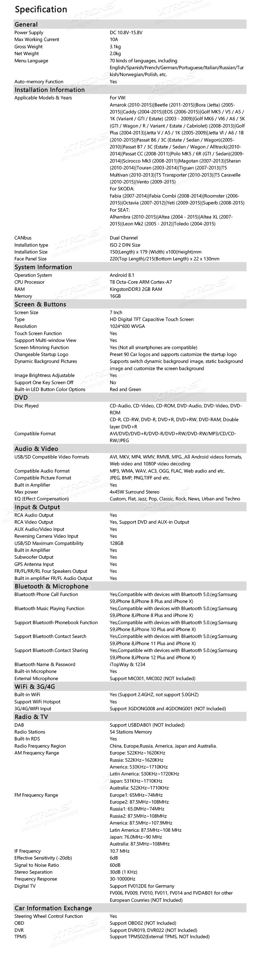 Discount 7" Android 8.1 Oreo OS Car DVD Multimedia GPS Radio for Volkswagen Jetta 2005-2015 & Vento 2009-2015 & T5 Caravelle 2010-2015 22