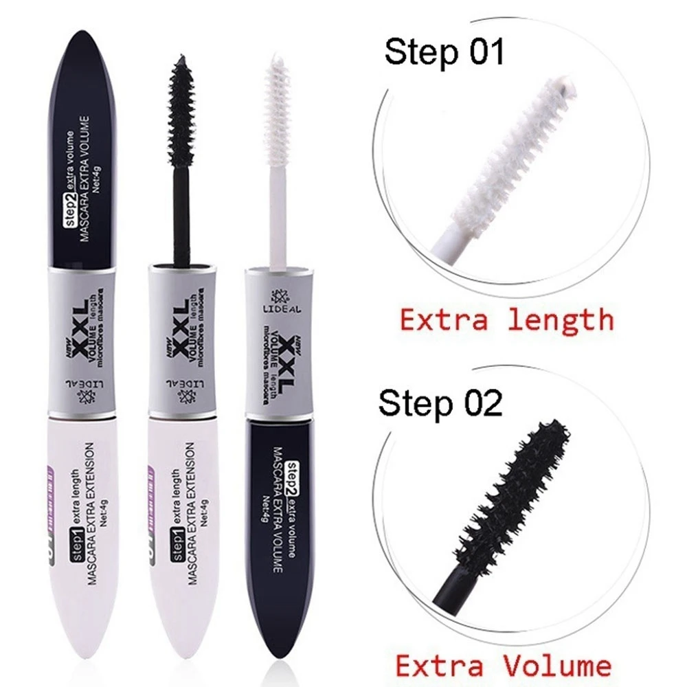 2 in 1 4d Fiber Lash Mascara Black Waterproof Volume Lengthening Thick
