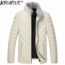 AYUNSUE Новая роскошная зимняя мужская кожаная куртка, толстый теплый пуховик, норковый меховой воротник, верхняя одежда, пальто из овчины LWL1072