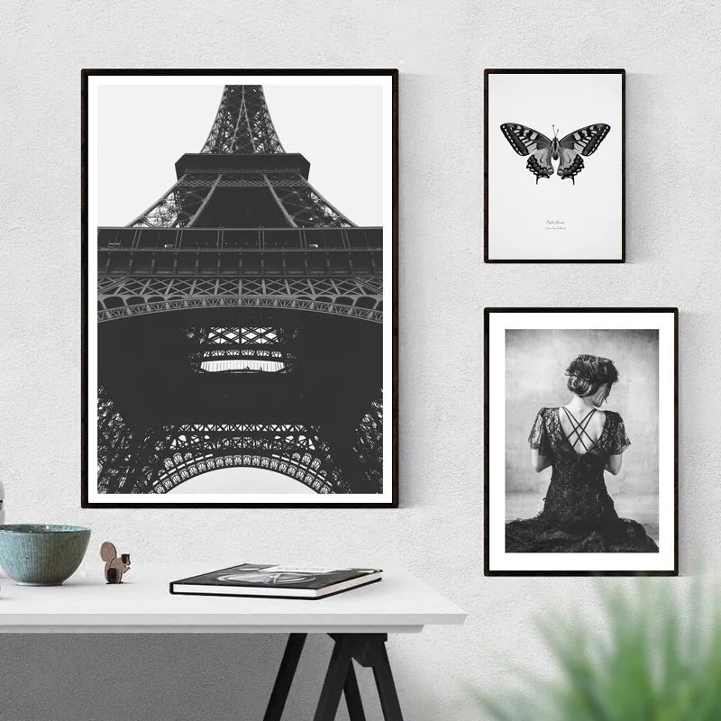 

Nordic Poster Butterfly Canvas Painting Paris Tower Canvas Prints Poster Black and White Posters And Prints Home Deco Unframed