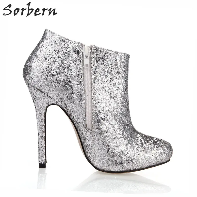 Personalizado De Custom Mujeres Colores Mujer Botas Plata 42 Color plata Zapatos Lentejuelas Para Tobillo Sorbern Lado Tacón La Noche Mujeres Cortado Club Las UqdAn4