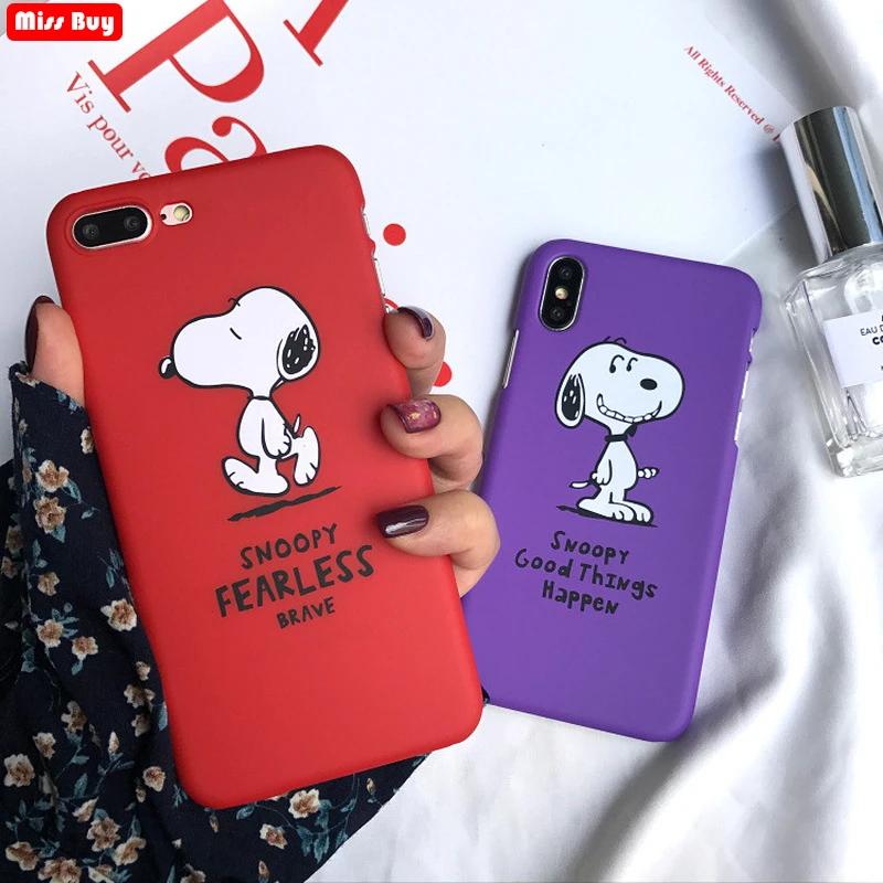 

Missbuy Cute Cartoon Snoopys Phone Cases For iphone XS Case Red Purple Hard PC Slim Cover For iPhone 6 6s 7 8 Plus X Fundas Capa