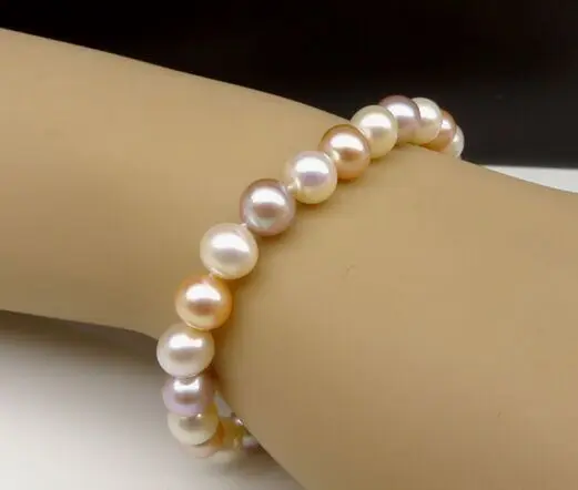 

Charming 7.5-8"9-10mm genuine south sea pink multicolor pearl bracelet 28%