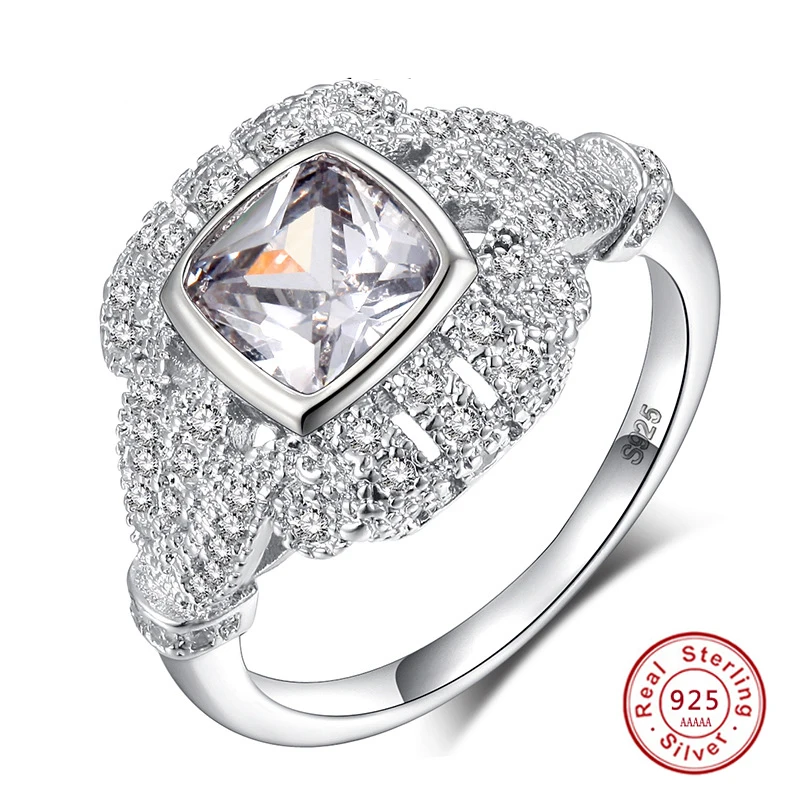 

Luxury Big CZ 925 Sterling Silver Rings Female Ring New Full White 2 Carat CZ Zirconia Wedding S925 Stamp Rings For Women
