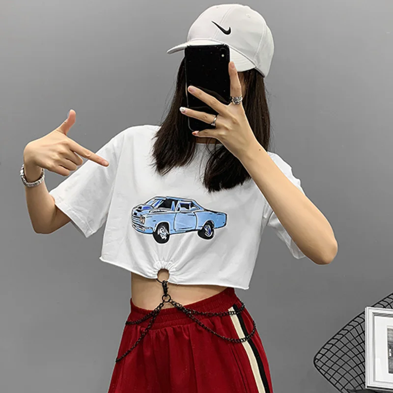 

Jazz Costumes Printed Short Sleeved T-Shirt Sexy Waist Chain Tops Hip Hop Clothing Nightclub Dj Ds Street Dance Outfit DN3723