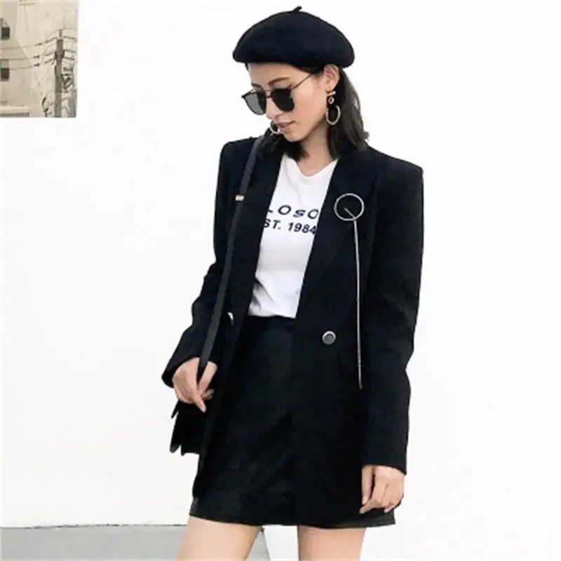 Black Blazers Women jacket New Autumn new small suit chain