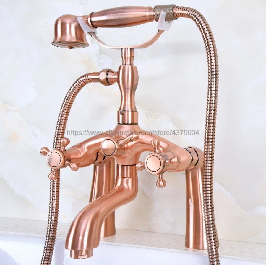 Antique Red Copper Bathroom Bathtub Mixer Faucet Telephone Style With Handshower Bath & Shower Faucets Nna153