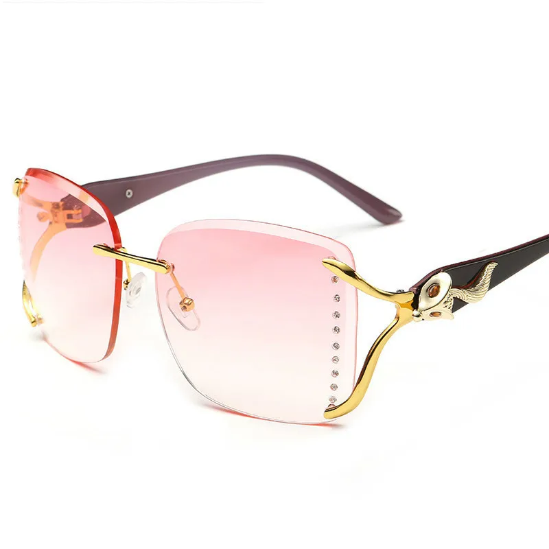 Женские солнцезащитные очки без оправы в стиле ретро|sun glasses female|luxury women sunglassesbrand sun