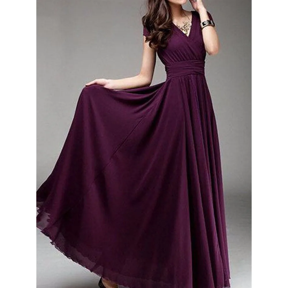 Womens Chiffon Evening Dress Solid Maxi Ruched Dress Womens Chiffon Evening Dress Solid Maxi Ruched Dress