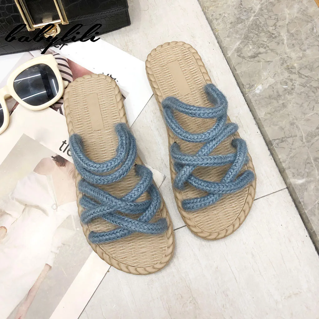 

Flat Slippers 2019 Women Hemp Rome Slides Summer Ladies Flat Slippers Slip On Casual Beach Shoes chaussures femme Women Slippers