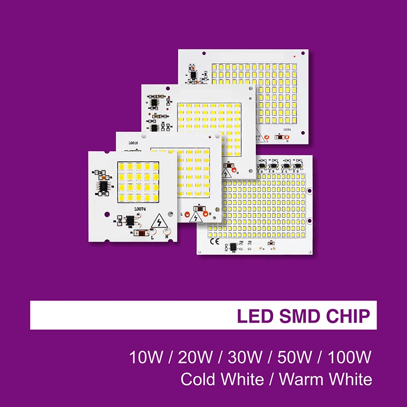 Нет необходимости в драйвере SMD Светодиодные лампы Smart IC AC 220 В 10 Вт 20 30 50 100 для