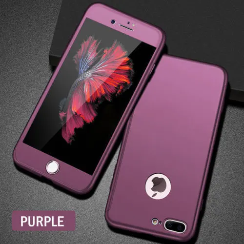 Роскошный мягкий чехол из ТПУ 360 с полным покрытием для iPhone X Xs max Xr 8 7 6S 6 5 5S SE, чехлы для iPhone 6 7 8 Plus, чехол со стеклом - Цвет: Фиолетовый