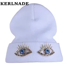 Новинка, женские шапки-бини, стильные зимние шапки с рисунком в виде глаз, милые однотонные теплые женские шапки skullies