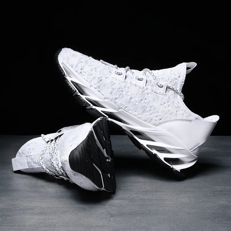 Дешево) мужские кроссовки для бега легкие кроссовки с сетчатым лезвием Нескользящая спортивная обувь Беговая прогулочная обувь спортивная обувь - Цвет: Белый