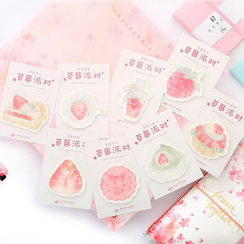

Cute Cream Strawberry Series Memo Pad Planner DIY Sticky Notes Paper Bookmarks School Office Stationery