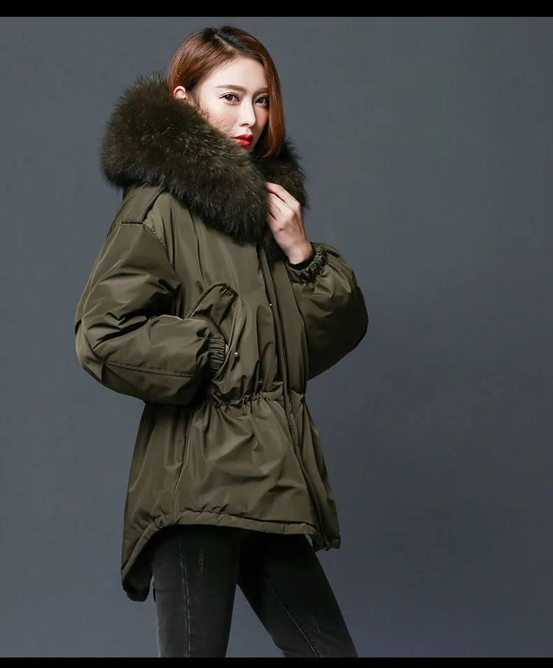 Women Parka Winter Jacket Women White Duck Down Coat With Large Natural Raccoon Fur Collar Hooded Long Down Coat Female