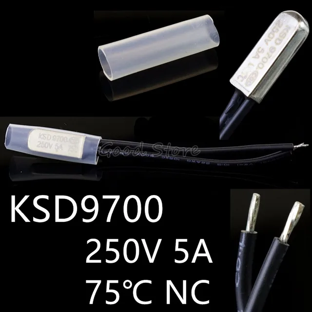 5PCS KSD9700 NC 250V 5A 75 Degree Bimetal Disc Temperature Switch
