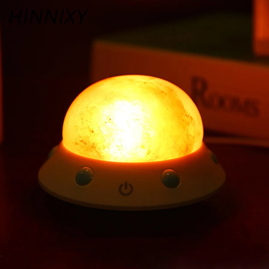 

Hinnixy UFO Lava Lamp LED USB Charging Salt Night Light Warm White Eye Protection Bedside Desk Adjustable Brightness Decor Lamps