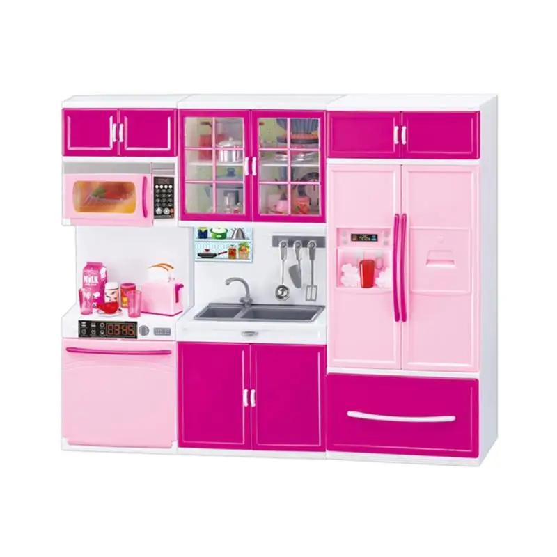 Kitchen Sound Light Cabinet Toys Cooking Pretend Play Dollhouse Kitchen Cabinets Set Education Toy Girls Gift