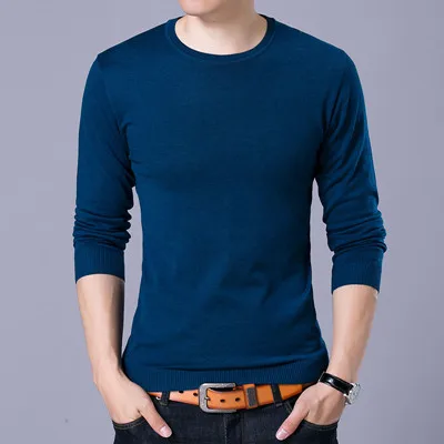 Мужские свитера Hombres пуловер с круглым вырезом Slim Fit Вязание Hombres длинный рукав свитера Мода v-образным вырезом большой размер - Цвет: Navy Blue O