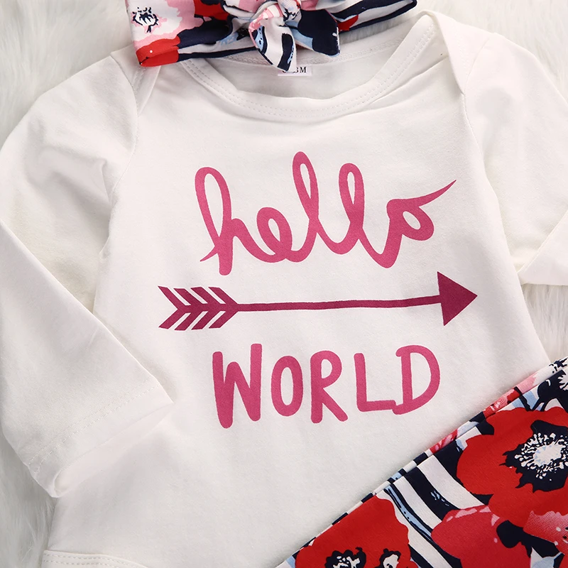 Комбинезон с длинными рукавами для новорожденных девочек+ штаны с цветочным принтом, леггинсы, комплект одежды