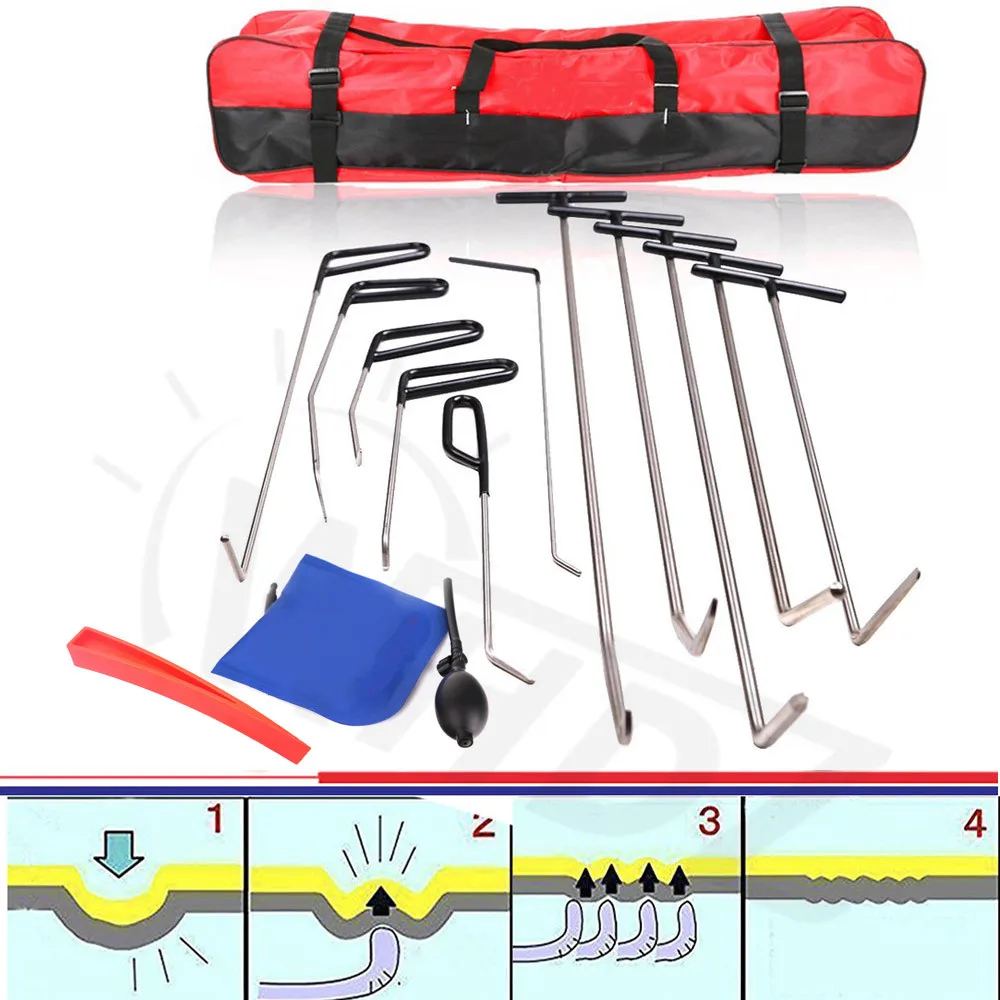 

PDR tools Dent Removal Rods Tools Dent Repair Kit s Rod with Air Wedge Alignment Tool for Car Dents Hail Damage Removal