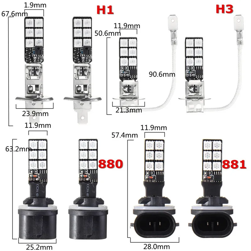 2 шт. H1 H3 RGB беспроводной 5050 управление 12 SMD стробоскоп Led украшение DRL противотуманный светильник лампы Парковка дневные ходовые резервные лампы дистанционного управления