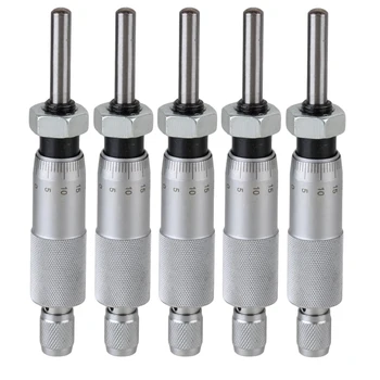 

5-Pack 0-25mm Range Silver Round Needle Type Thread Micrometer Head Measurement Measure Tool