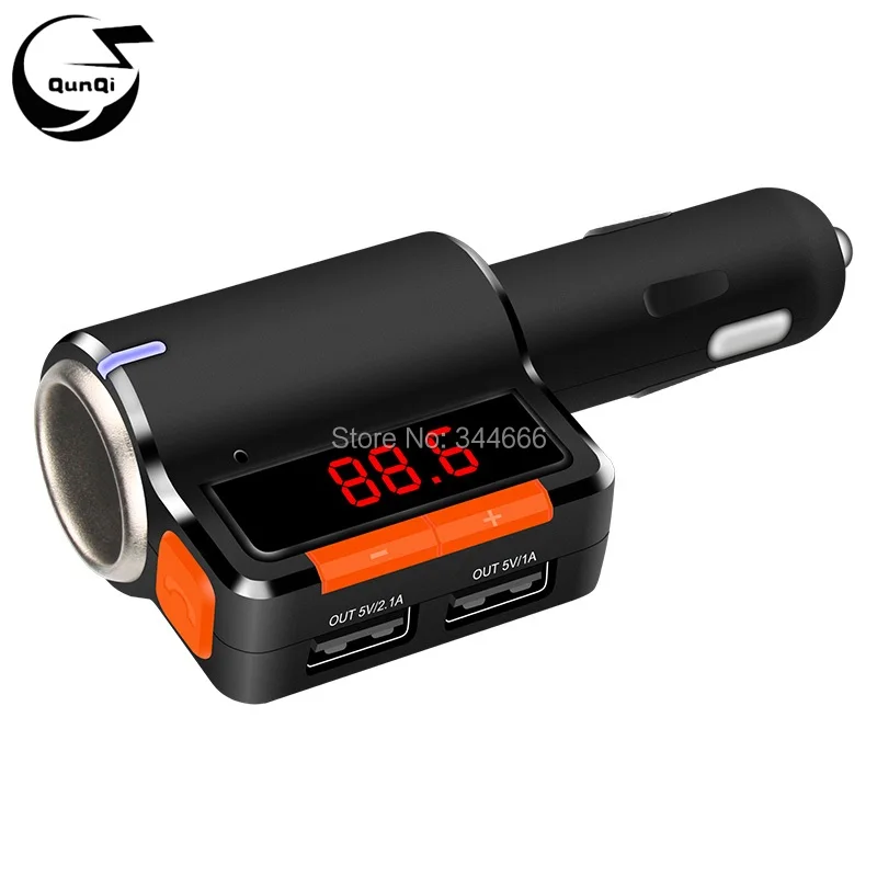 New 2 USB Port 12V Car Charger Cigarette Lighter Extender Bluetooth Kit FM Transmitter for