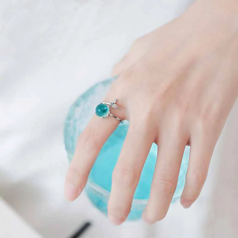 925 пробы серебряные открытые синие Кристальные кольца с дизайном «пузырьки» для женщин и девушек, подарочные массивные ювелирные изделия, регулируемое кольцо на палец YRI044
