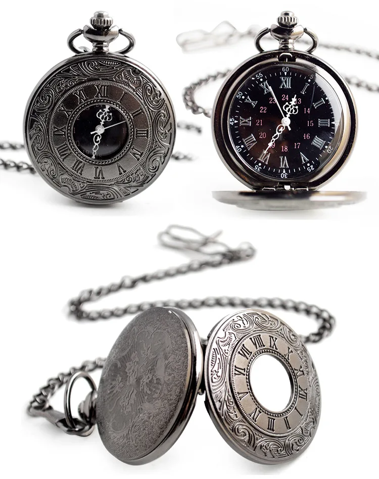 Ретро черный модный серебряный стимпанк кварцевые карманные часы из нержавеющей стали кулон ожерелье для мужчин женщин Подарки унисекс Fob