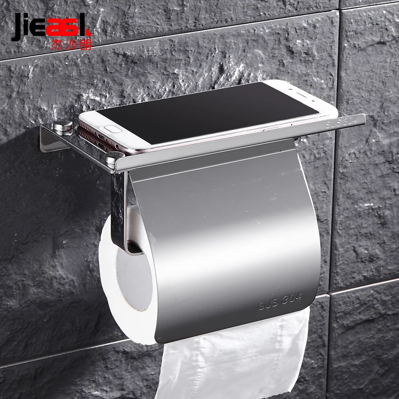 Kopen 304 Rvs Toiletrolhouder Wall Mounted Toiletrolhouder Mobiele Telefoon Wc Tissue Box Badkamer Accessoires
