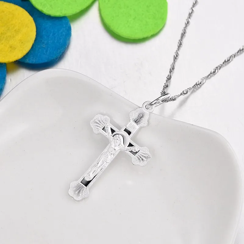 Sinya S990 Sterling Silver Cross Pendant With 18inch 925 silver waterwave Chain Necklace Christmas Gift Jesus Jewelry  (4)