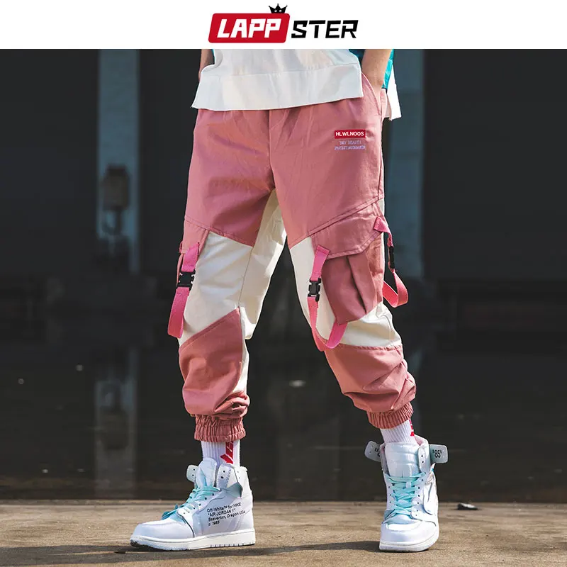 Najtaniej LAPPSTER mężczyźni Streetwear pas spodnie Cargo color block 2019 Hip Hop kombinezony męskie mody spodnie dresowe Baggy spodnie joggery na co dzień