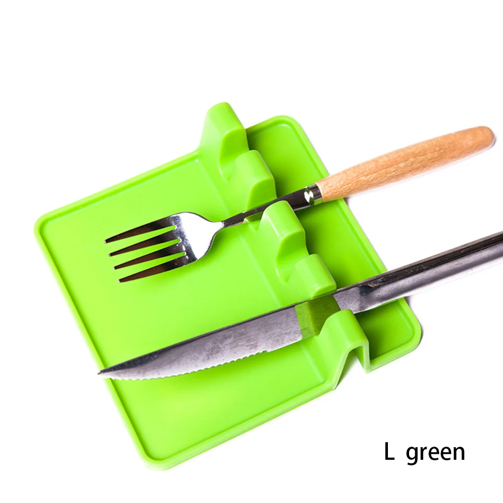 Silicone Kitchen Utensil Spoon Holder Rack Fork Organizer Utensil Rest Pad Kitchen Gadget Benna per pala HTQ99 - Цвет: green L