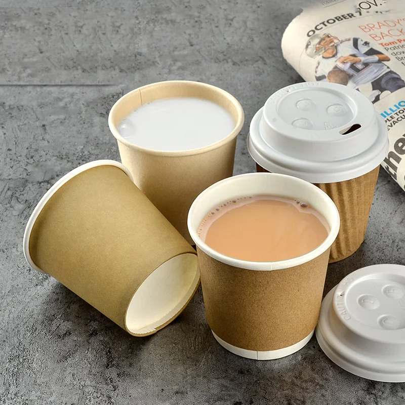 

100x 4oz 100ml - 120ml Coffee Paper Cup Small Kraft Paper Cups Lids Food Grade