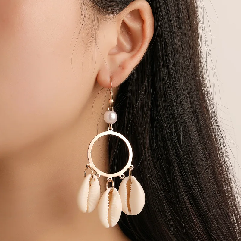 

New Bohemia Shell Earrings Luxury Big Round Shell Pendientes Drop Earring Long Tassel Statement Boho Beach Jewelry Accessories