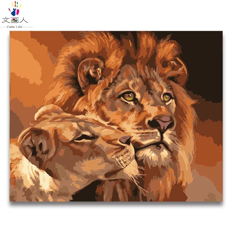 Animal Africa Lions and Cubs DIY Painting picture By Numbers with kits