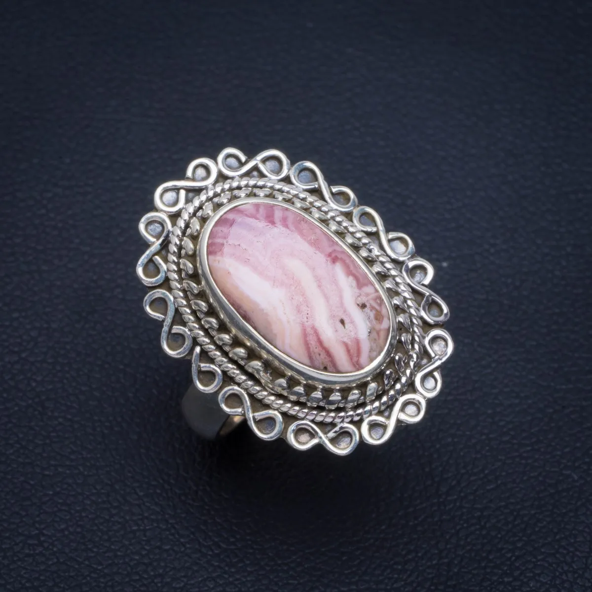 

Natural Rhodochrosite Handmade Unique 925 Sterling Silver Ring 6.25 B1019