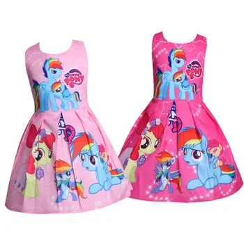 

2019 girls new cartoon print dress girl summer sleeveless pony pattern A word show dress 3-8 years old