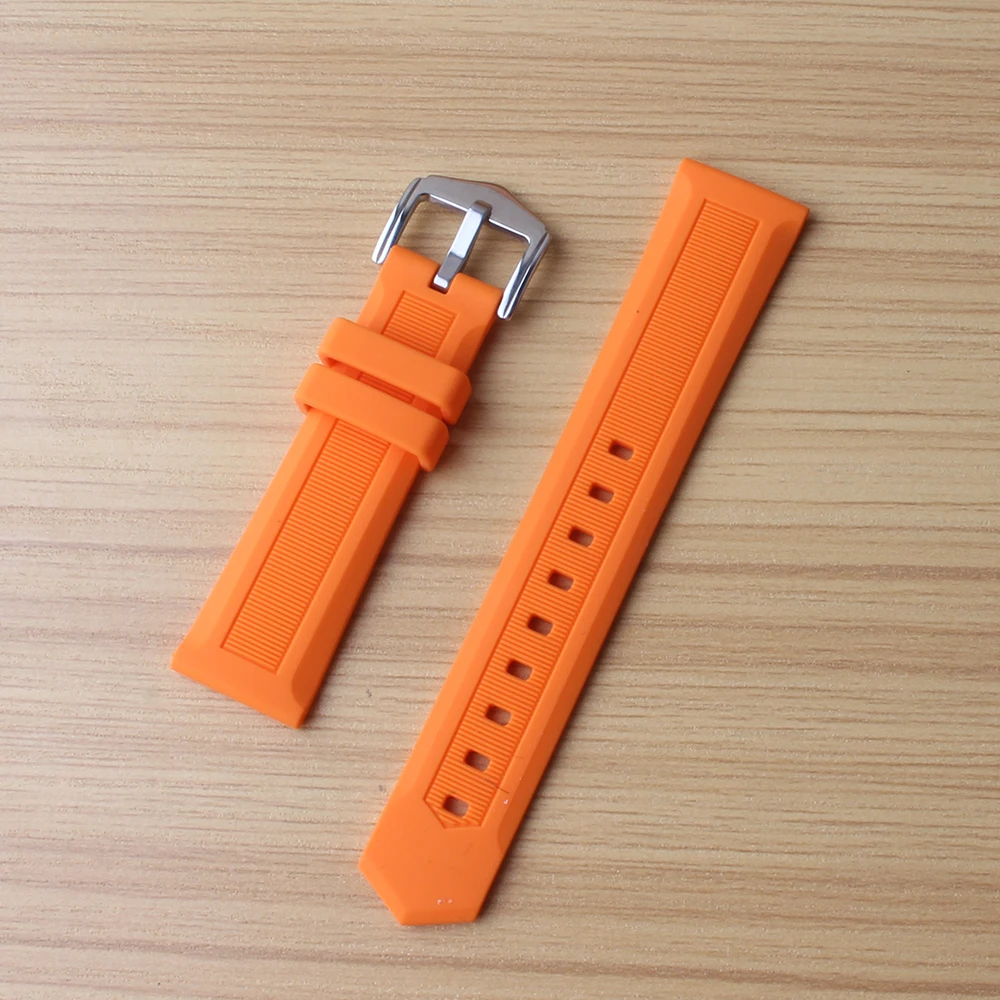 

22mm 24mm Black Orange White Waterproof Silicone Rubber Watchband Strap Bracelet Pin Stainless steel Buckle for sport mens watch