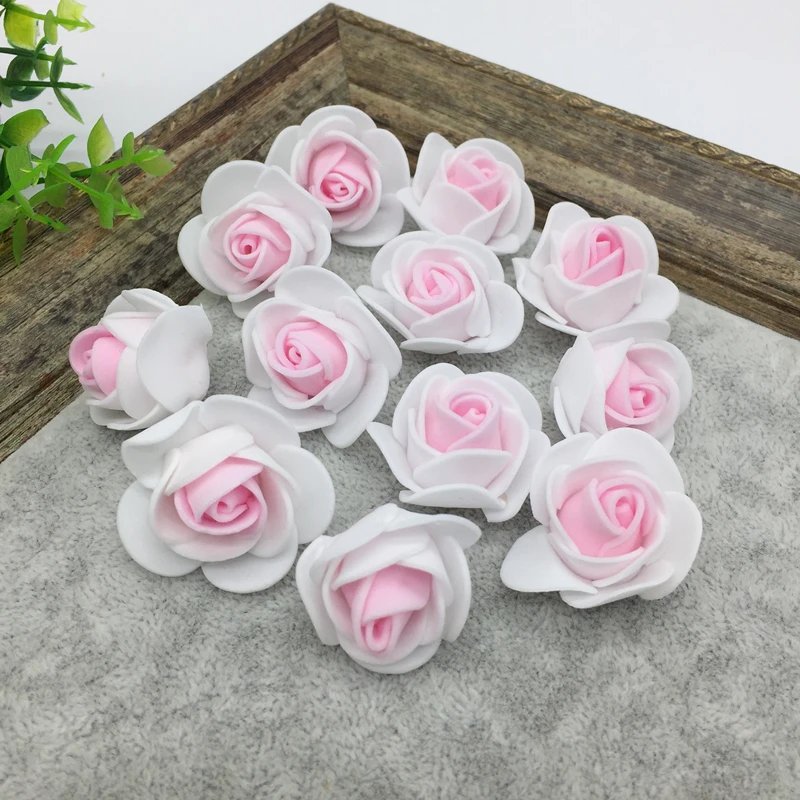 

12 pcs Mini Foam Rose Artificial Flowers For Wedding Home Decoration Scrapbooking Fake Rose Flower # Pink-White