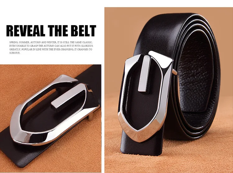 HooltPrinc NEW Smooth buckle men belt Cowhide leather fashion luxury high quality alloy length can be adjusted belts for men